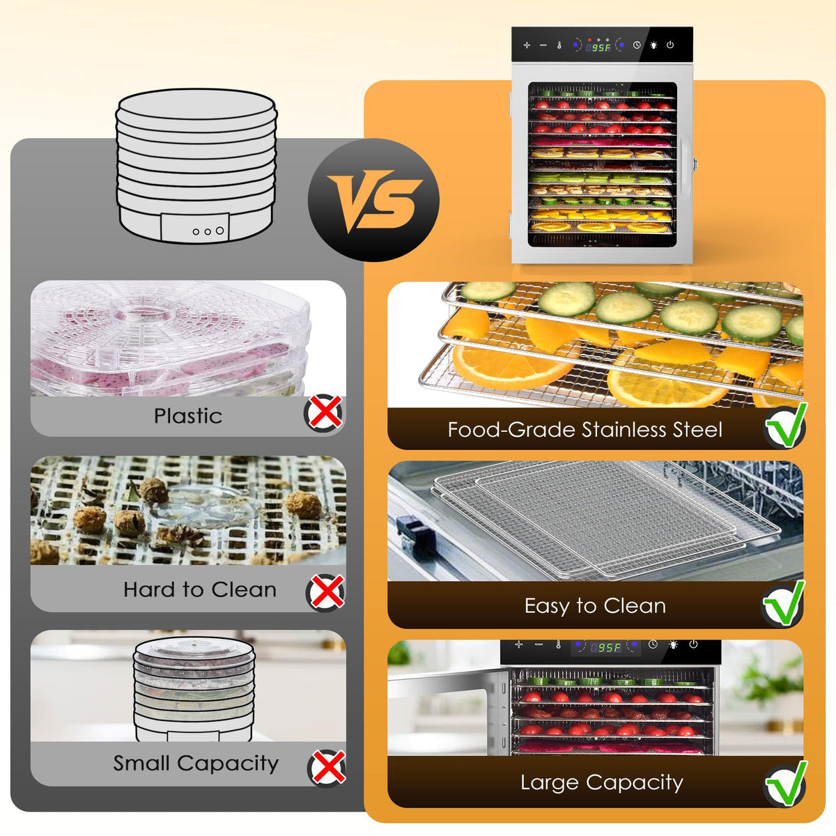HOPERAN dehydrator with stainless trays and clean design for safe use.