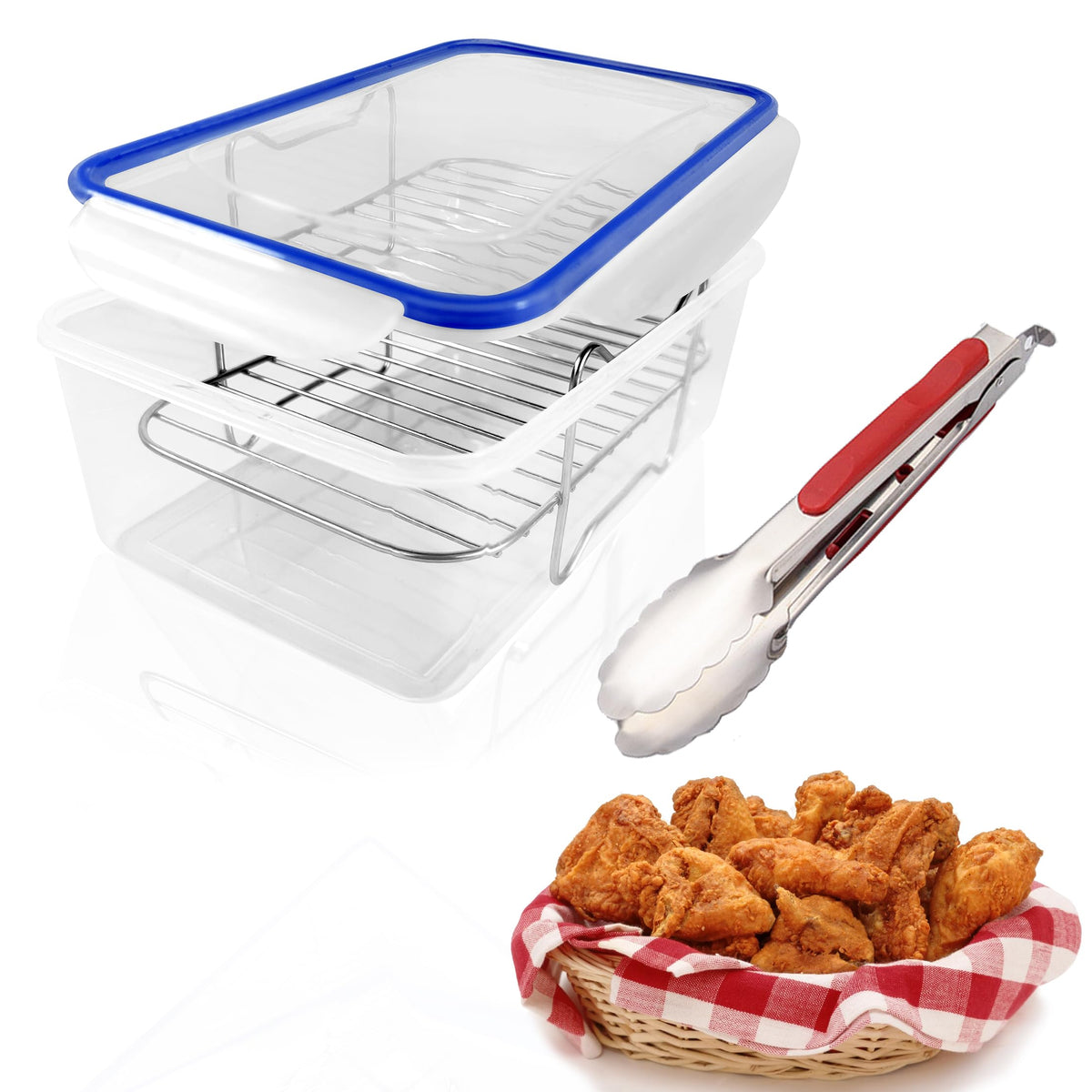HoPliGhe Breader Bowl with blue lid shows flip-action for even coating