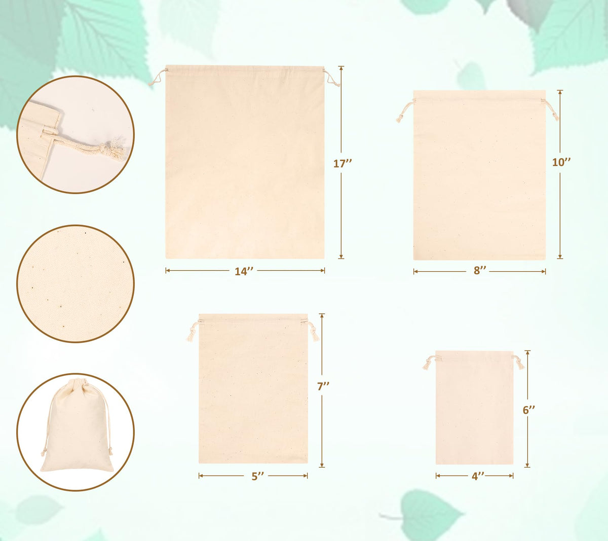Hopttreely cotton storage bag 14x17 for produce organization and reduced plastic waste.