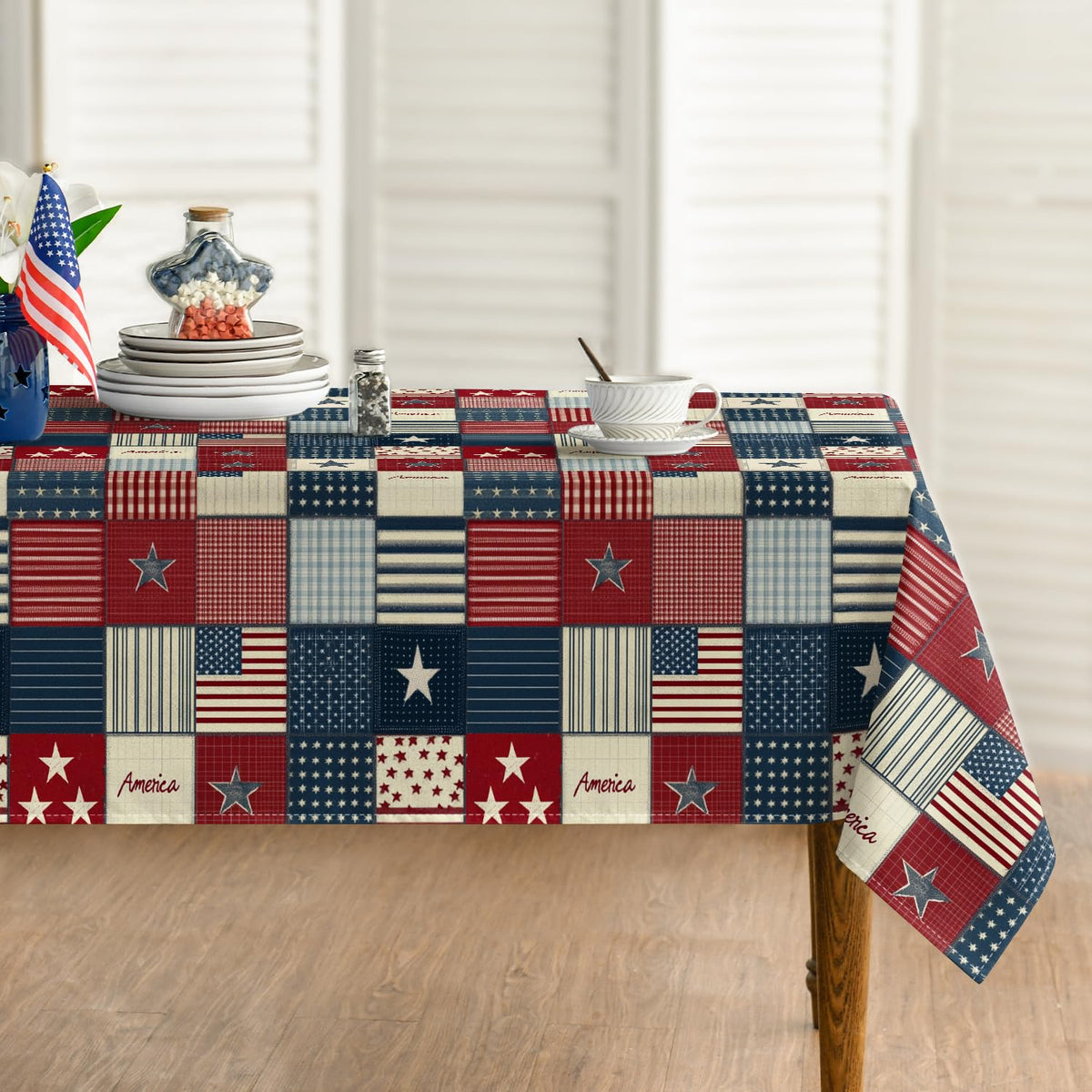 Horaldaily 4th July tablecloth 60x84 inches, ideal for festive outdoor dining and protection.