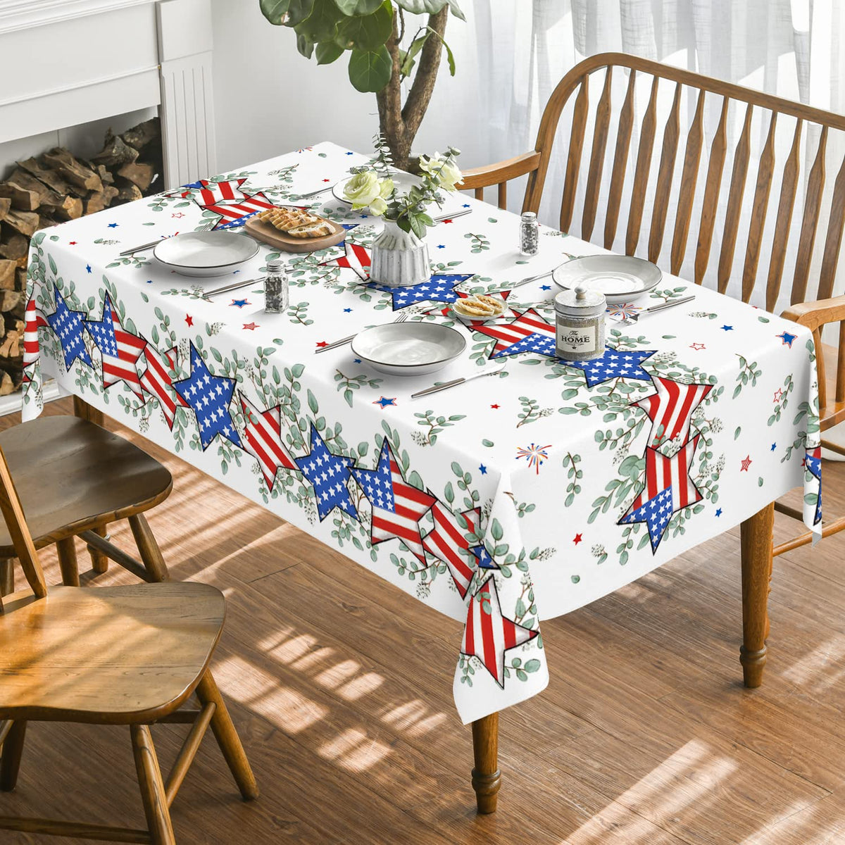 Horaldaily 4th of July tablecloth adds festive color to dinners.