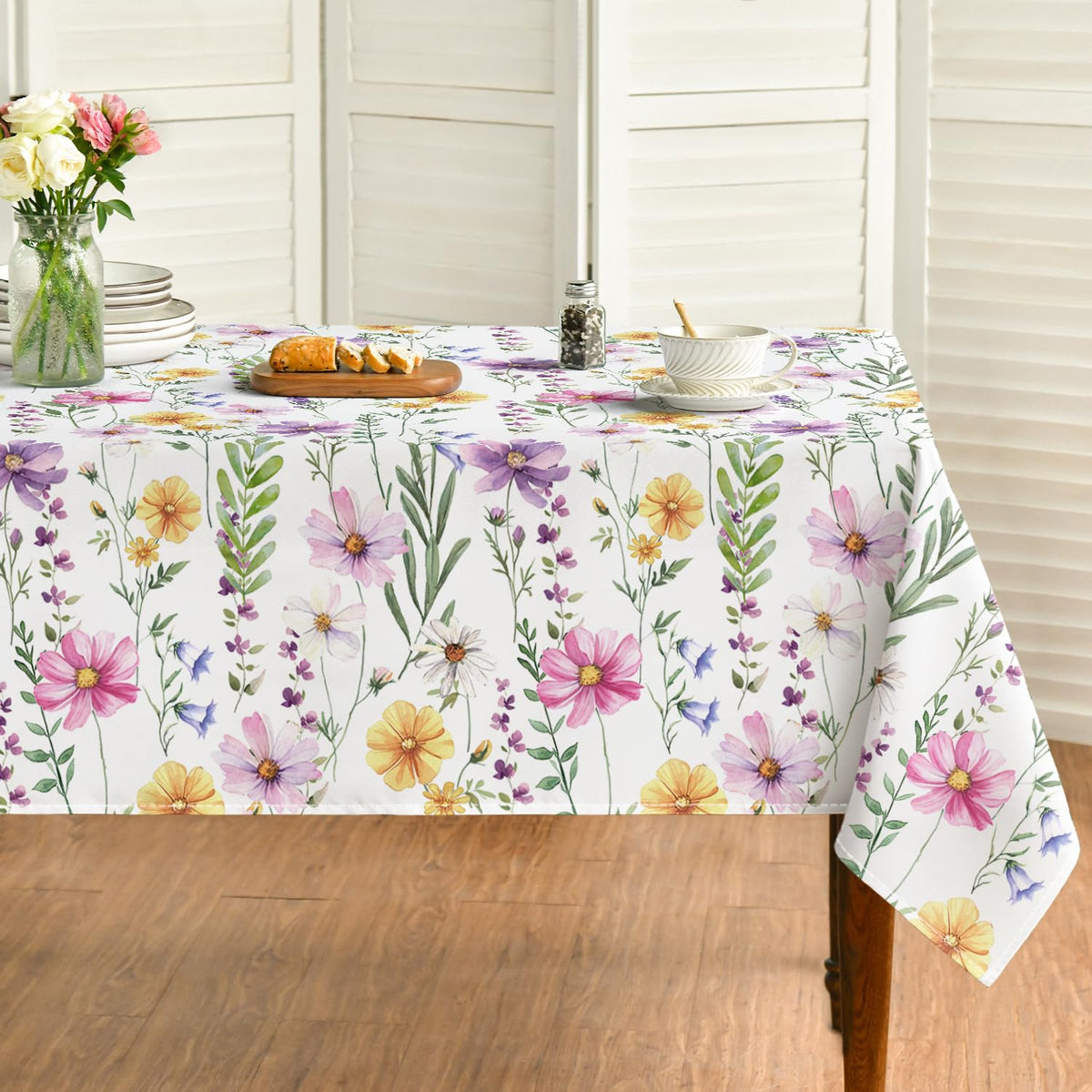 Horaldaily daisy floral tablecloth on a sunny table for spring gatherings