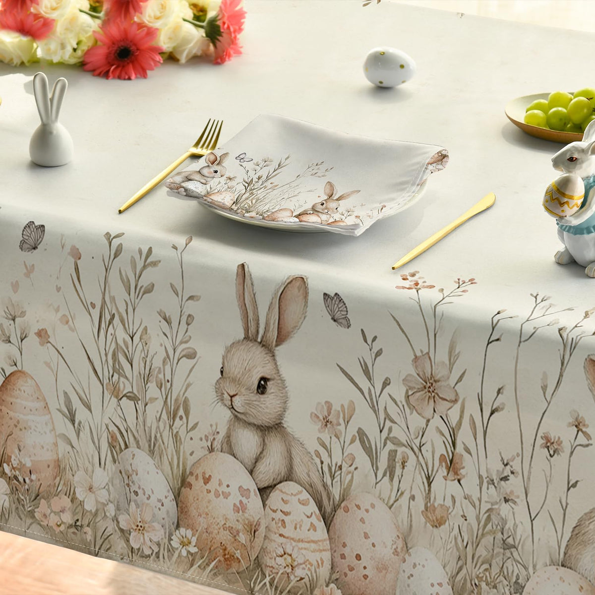 Horaldaily tablecloth folded on table for quick setup.