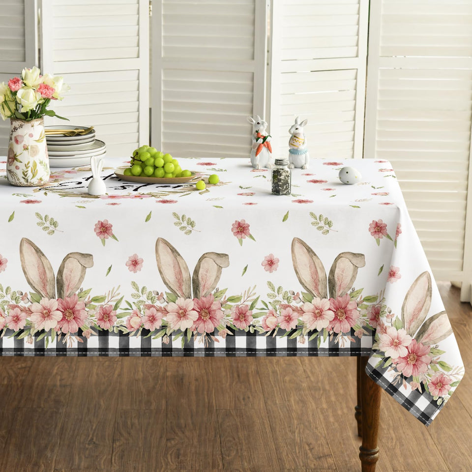 Horaldaily Easter tablecloth with buffalo plaid bunny ears for festive Easter tables.