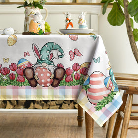Horaldaily Easter tablecloth on a dining setup with eggs and decor for family meals.