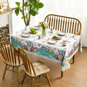 Horaldaily Easter tablecloth close-up showing durable, washable fabric for easy cleanup.