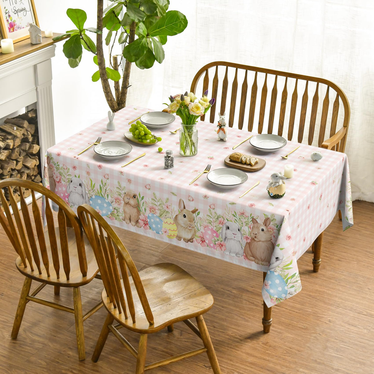 Horaldaily Easter tablecloth close-up shows spring colorful pattern
