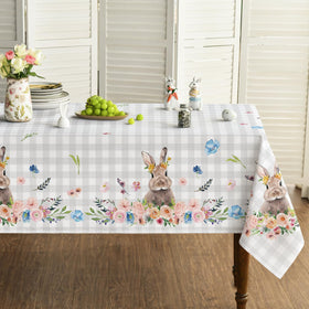 Horaldaily Easter tablecloth with spring flowers and buffalo plaid for festive dining