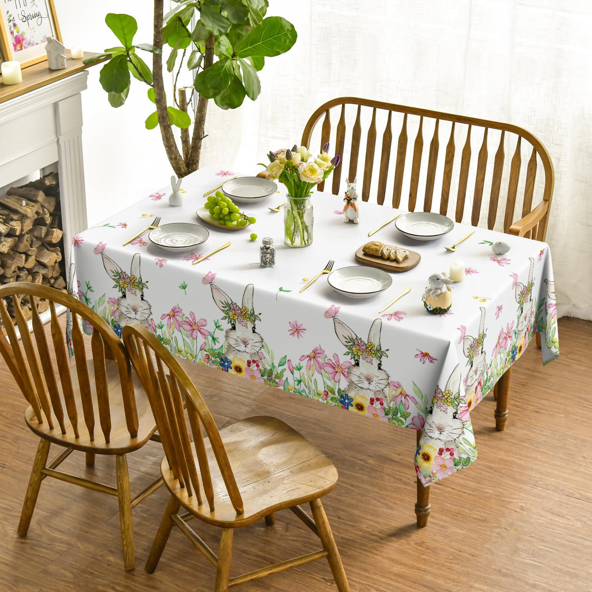 Horaldaily Easter tablecloth spring-flowers design enhances seasonal dining decor
