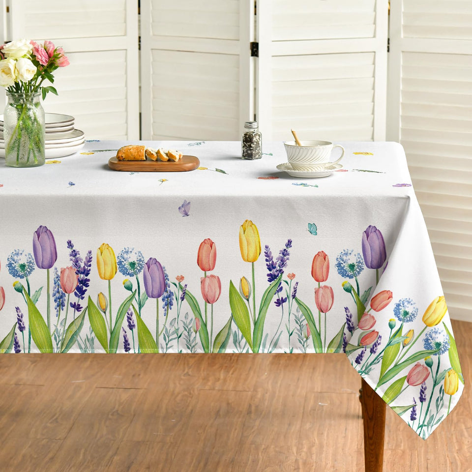 Horaldaily Easter watercolor flowers tablecloth for festive dining