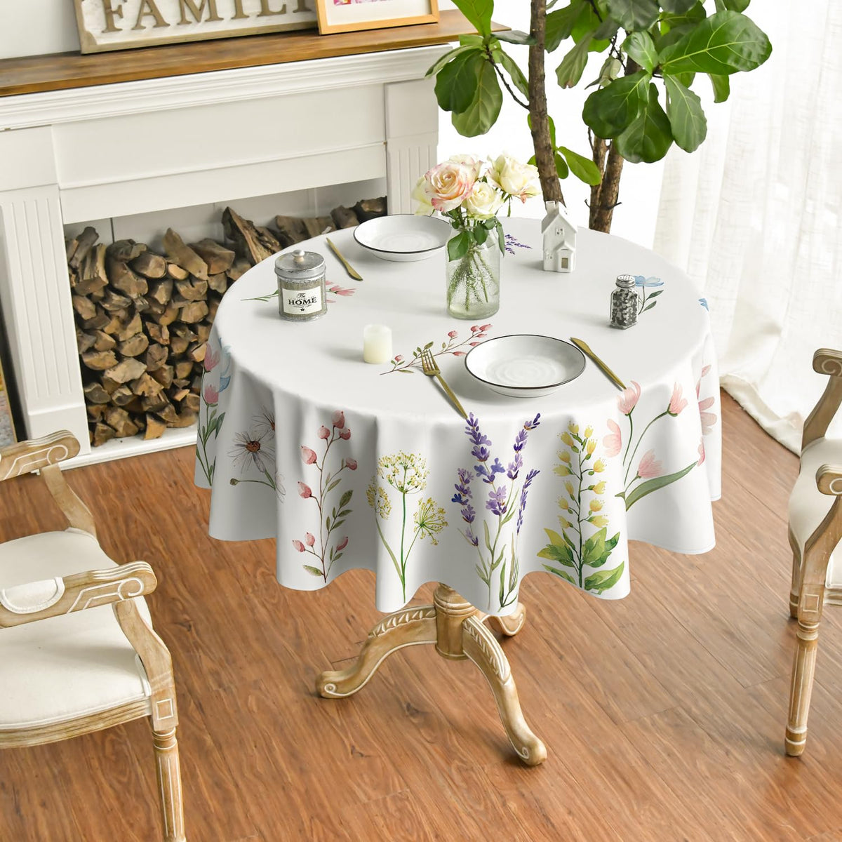 Horaldaily Easter watercolor wildflowers table cover enhances festive table decor.