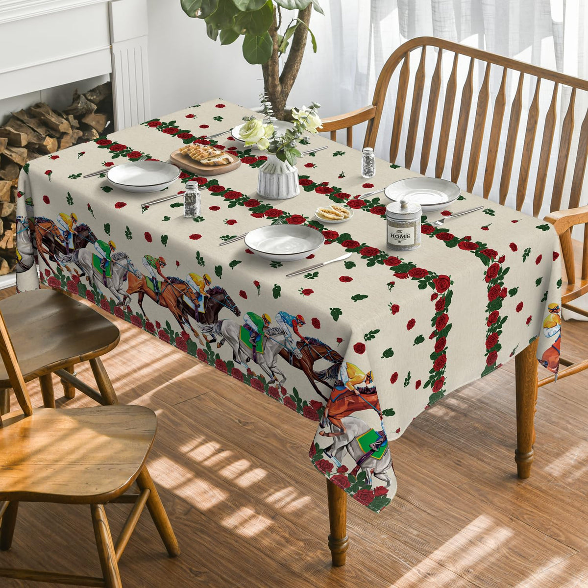 Horaldaily horse racing table cover made with spun polyester for easy care