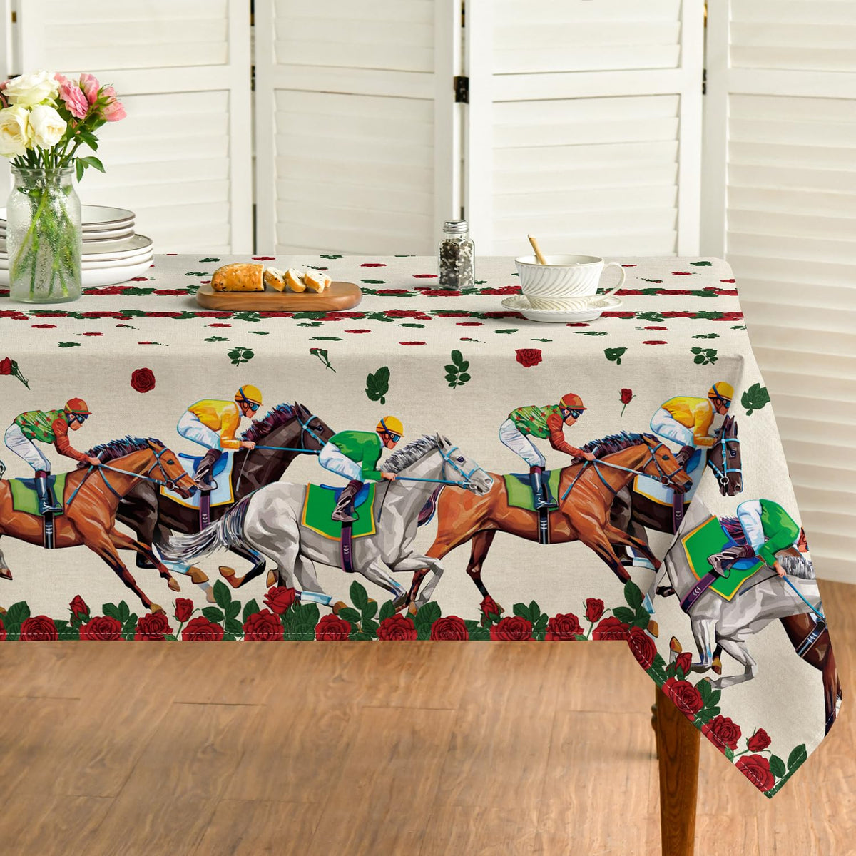 Horaldaily Kentucky tablecloth with horse racing design for festive dining