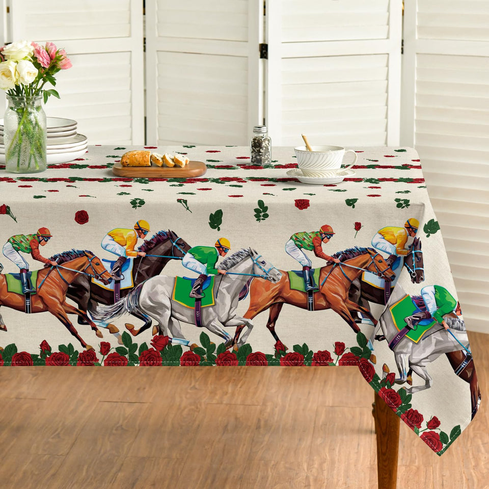 Horaldaily Kentucky tablecloth with horse racing design for festive dining