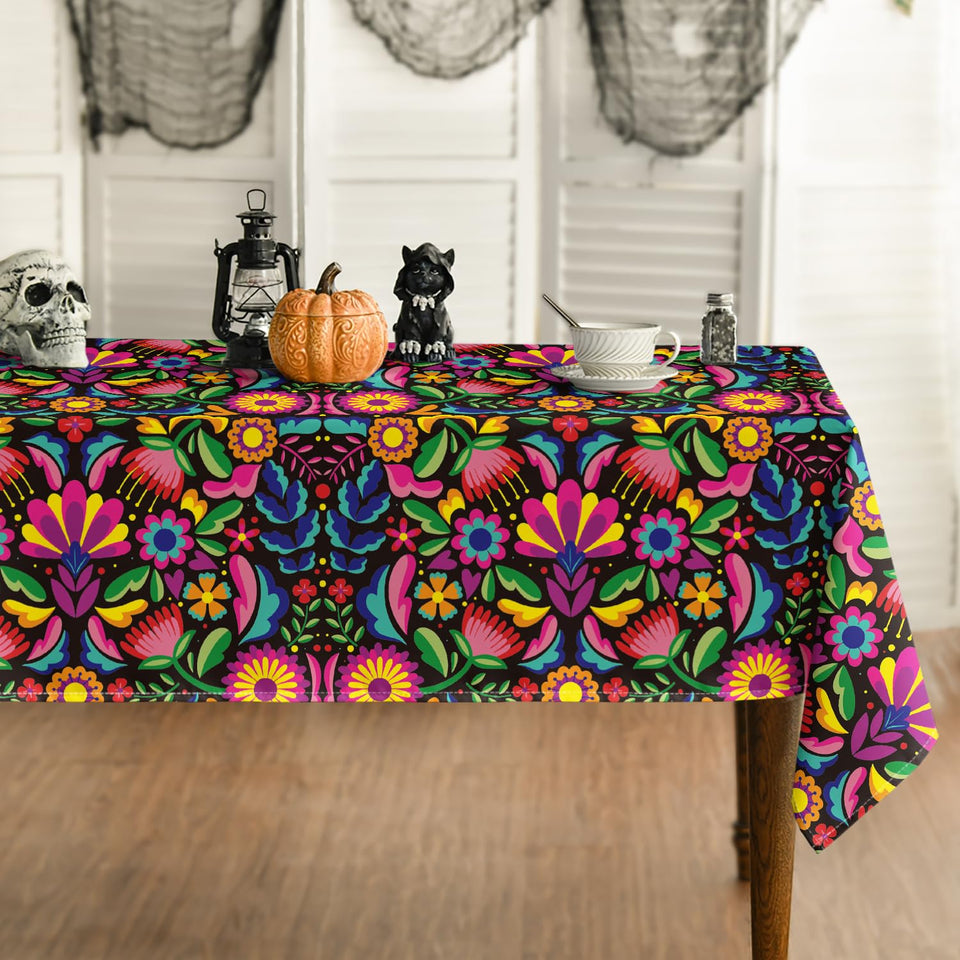 Horaldaily Mexico tablecloth with vibrant pattern for festive dining and table protection.