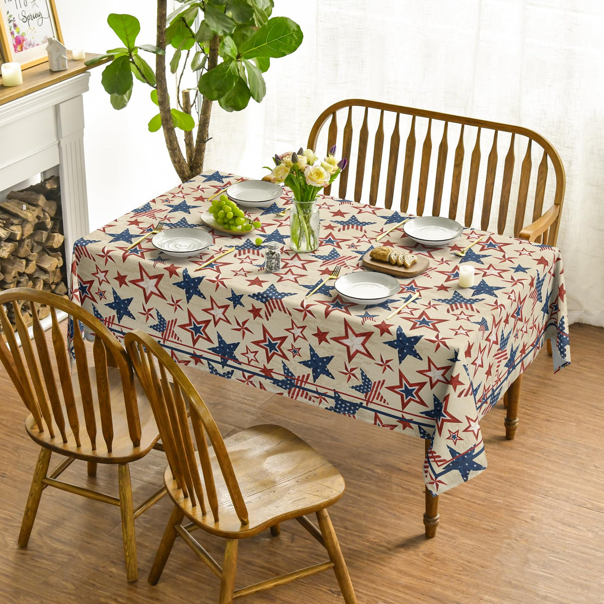 Horaldaily patriotic blue and red star design tablecloth enhances outdoor meals.