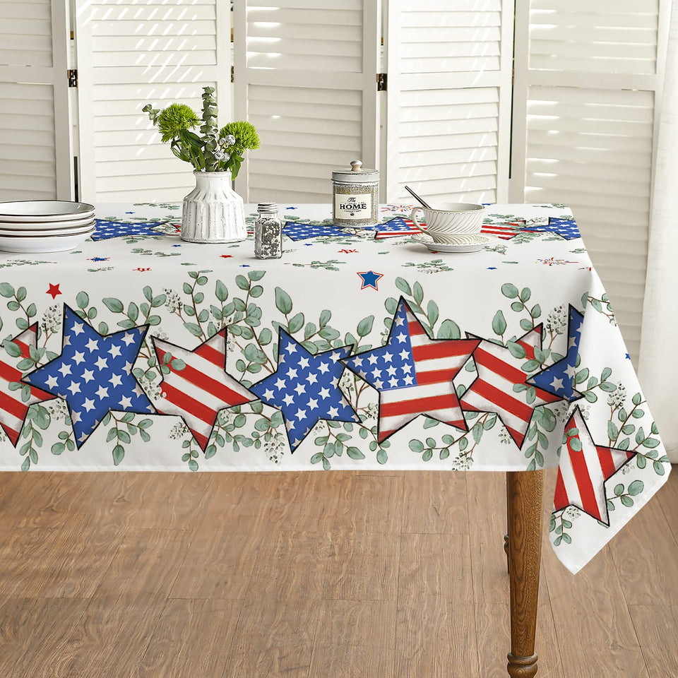 Horaldaily patriotic eucalyptus star tablecloth for July 4th gatherings.