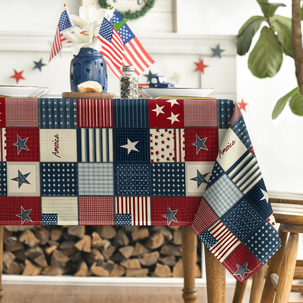 Horaldaily patriotic table cover for dining room, vibrant colors elevate daily meals.