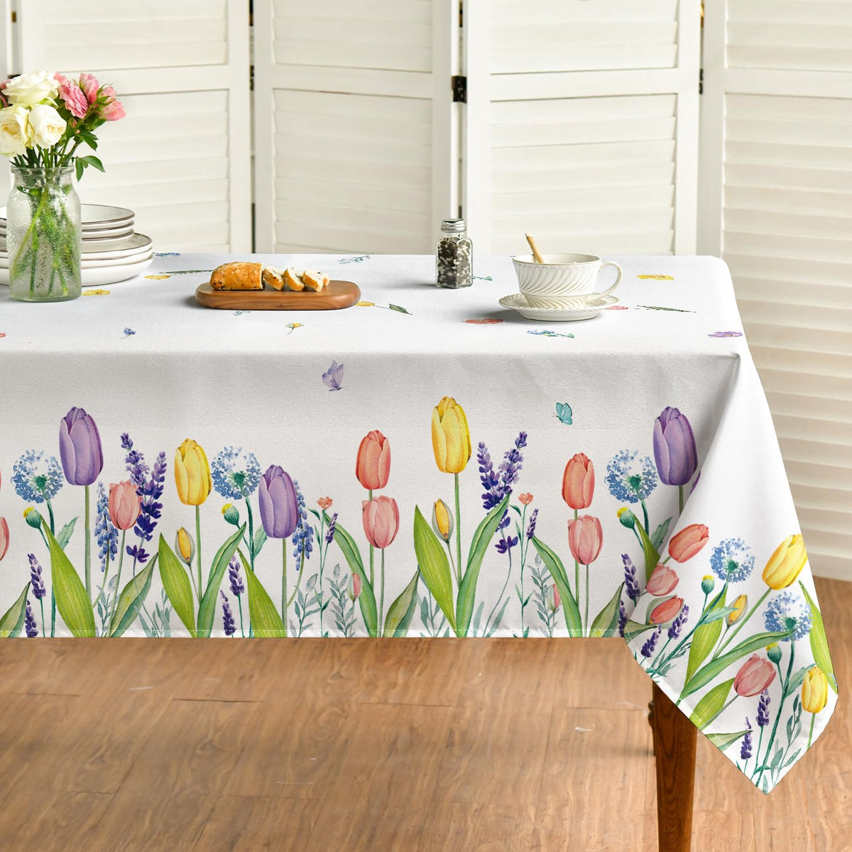 Horaldaily spring-summer tablecloth with Easter wildflowers for festive gatherings