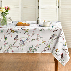 Horaldaily spring-summer tablecloth with birds and branches for festive dining ambiance