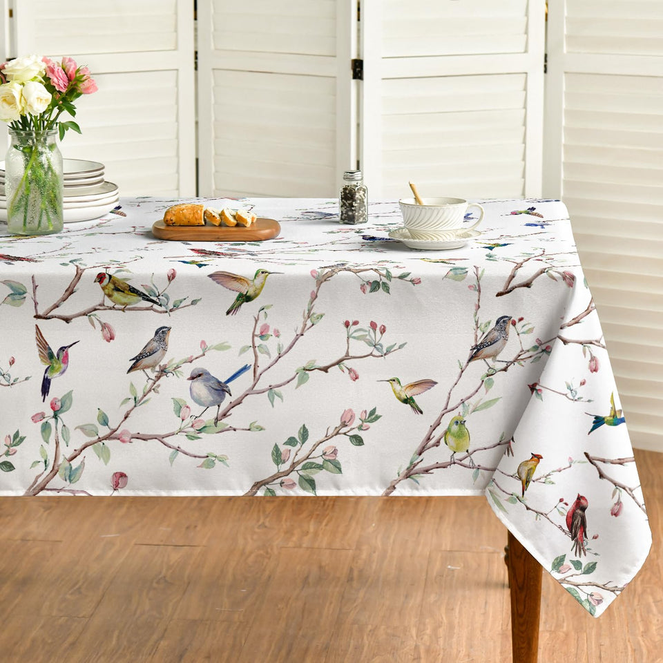Horaldaily spring-summer tablecloth with birds and branches for festive dining ambiance