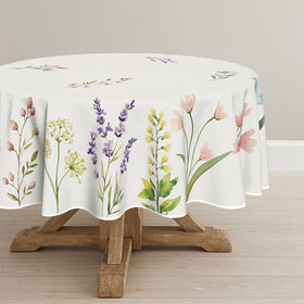 Horaldaily Easter watercolor wildflowers round tablecloth for spring gatherings.
