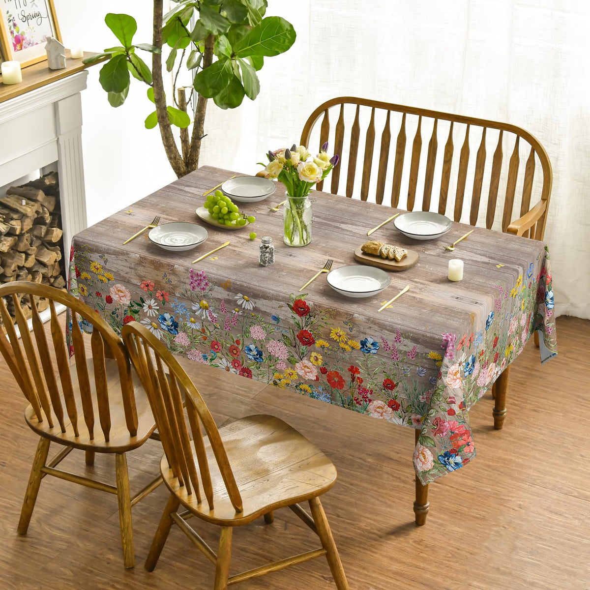 Horaldaily spring tablecloth brown wood grain adds natural warmth to meals.