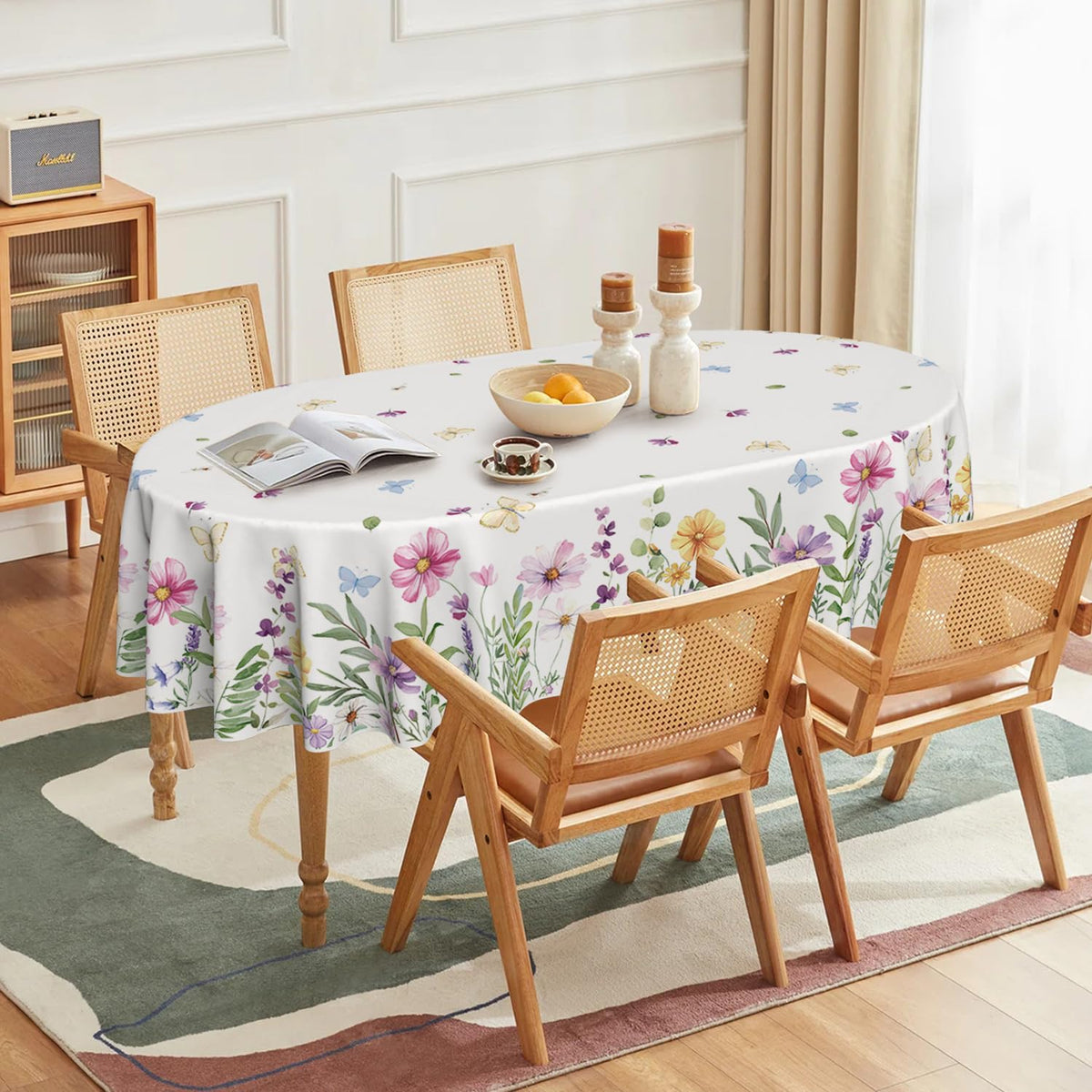 Horaldaily Spring Tablecloth on dining table, ideal for daily meals and gatherings