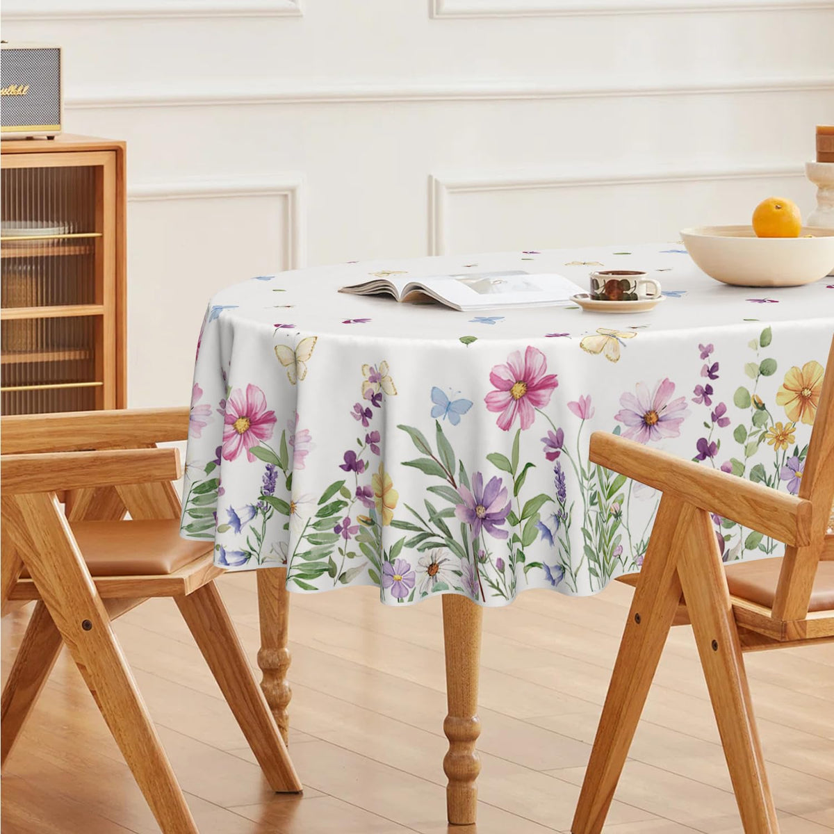 Horaldaily Spring Tablecloth fabric closeup showing soft polyester weave, durable and easy to care