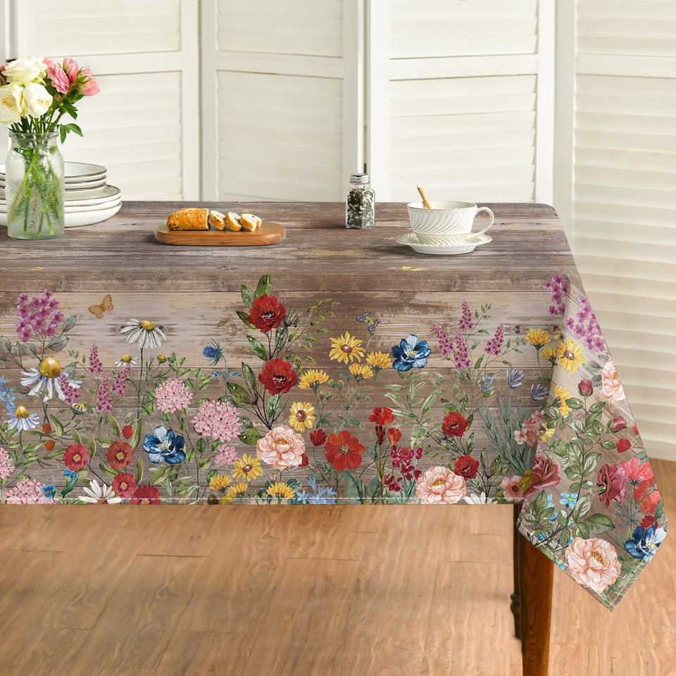 Horaldaily spring tablecloth with flowers pattern protects surfaces and brightens table settings.