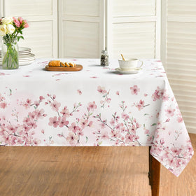 Horaldaily spring tablecloth with pink cherry blossoms enhances seasonal dining ambiance.