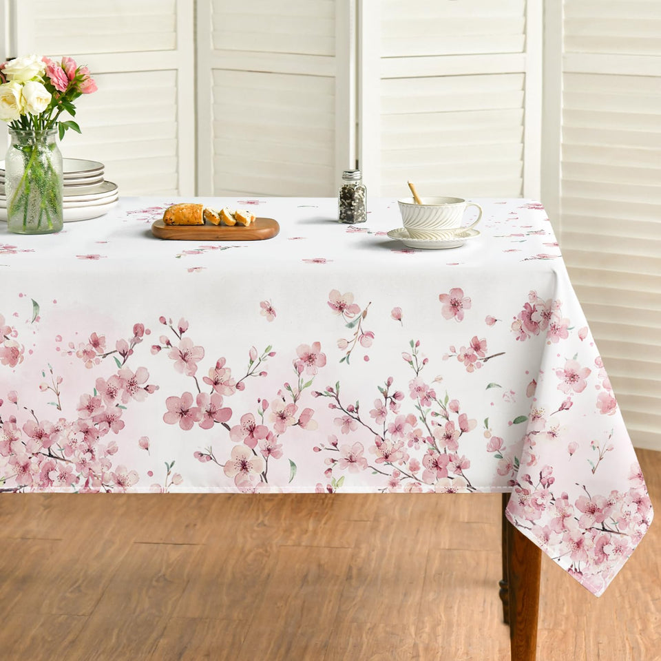 Horaldaily spring tablecloth with pink cherry blossoms enhances seasonal dining ambiance.