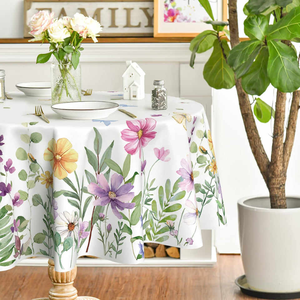 Horaldaily spring tablecloth with wildflowers and butterflies for outdoor picnics