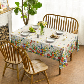 Horaldaily tablecloth showing washable polyester fabric for easy cleanup