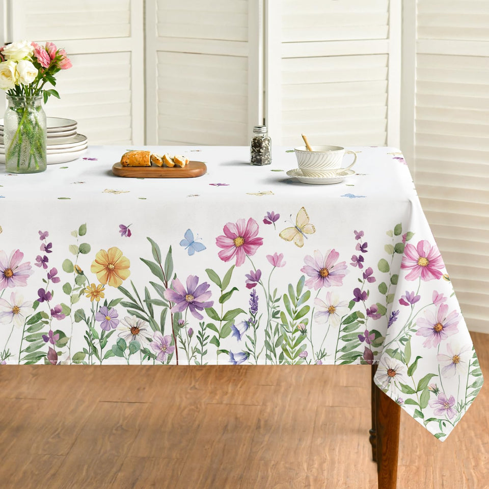 Horaldaily Spring Tablecloth shows wildflowers and butterflies, brightening a celebratory table