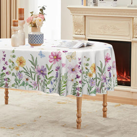 Horaldaily Spring Tablecloth with wildflowers and butterflies, vibrant decor for festive meals