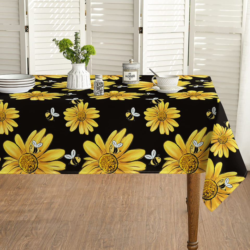 Horaldaily sunflower-bumble-bee tablecloth adds bright outdoor party charm.