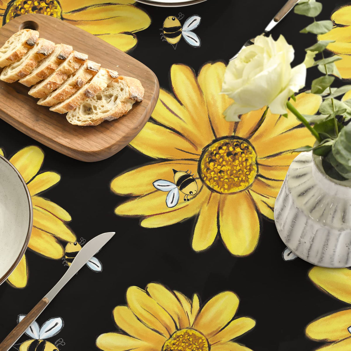 Horaldaily sunflower pattern closeup emphasizes sunny style for gatherings.