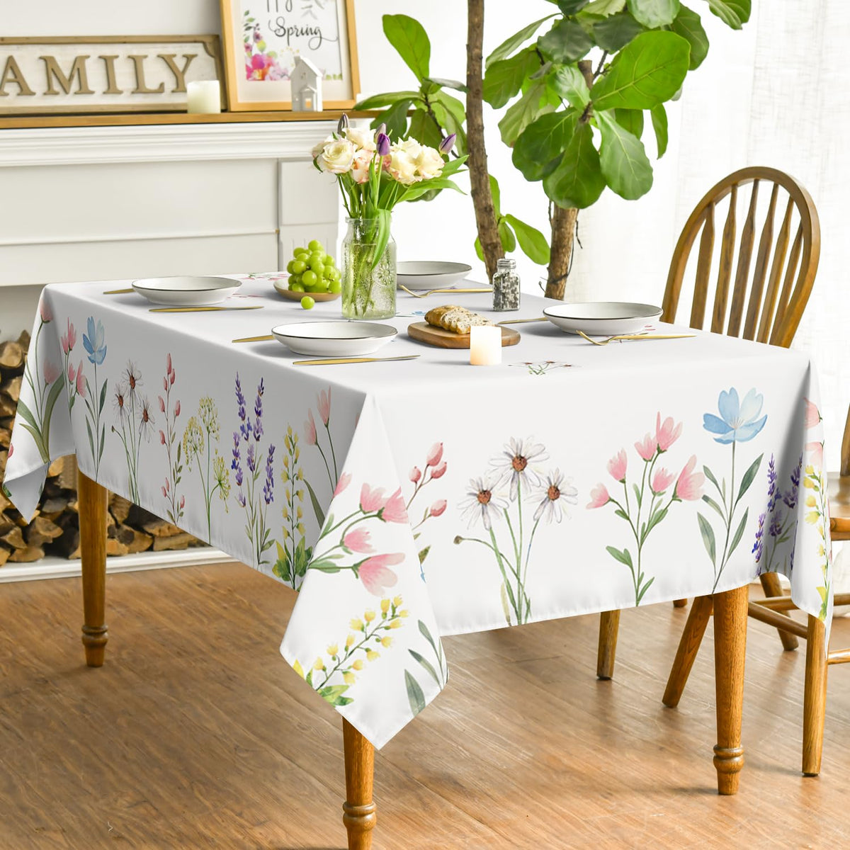 Close-up shows durable stitching on Horaldaily tablecloth, protecting surfaces while adding texture.