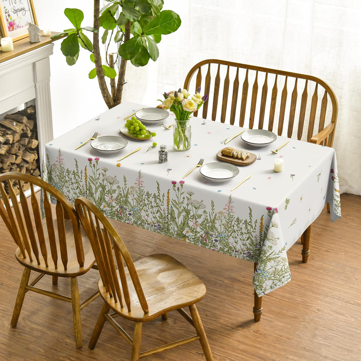 Horaldaily tablecloth in dining setup with wild flowers design