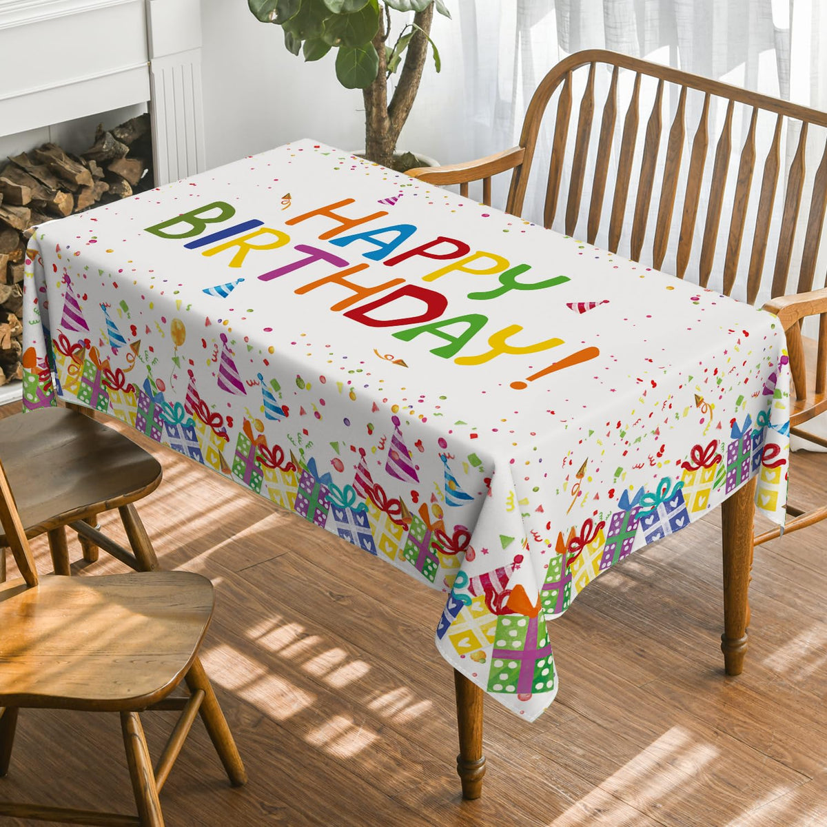 Horaldaily tablecloth white washable finish keeps colors bright through frequent washing.