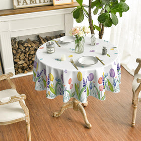 Horaldaily tulip lavender floral design enhances dining decor.