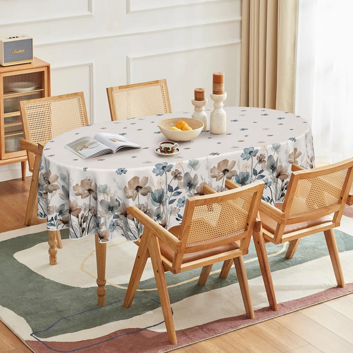 Horaldaily watercolor tablecloth on dining setup for family meals