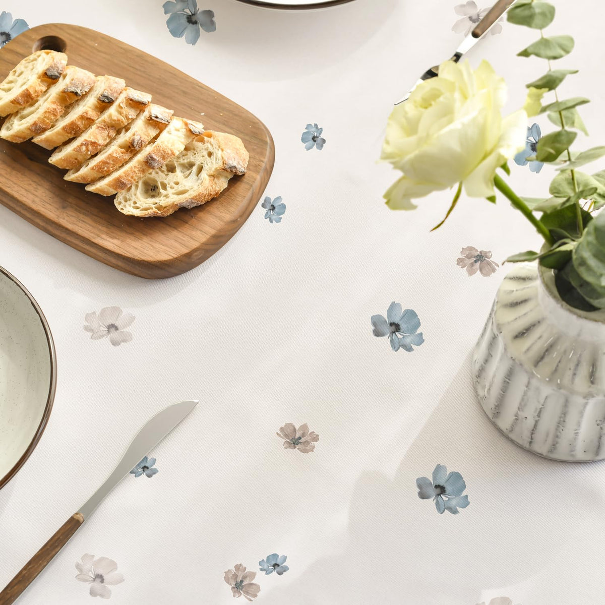 Horaldaily watercolor tablecloth in home dining scene for everyday entertaining