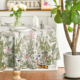 Horaldaily Wild Flowers round tablecloth main image showing vibrant print for festive dinners.