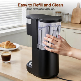 Horavie all-in-1 coffee maker compact design saves counter space in kitchens or offices.