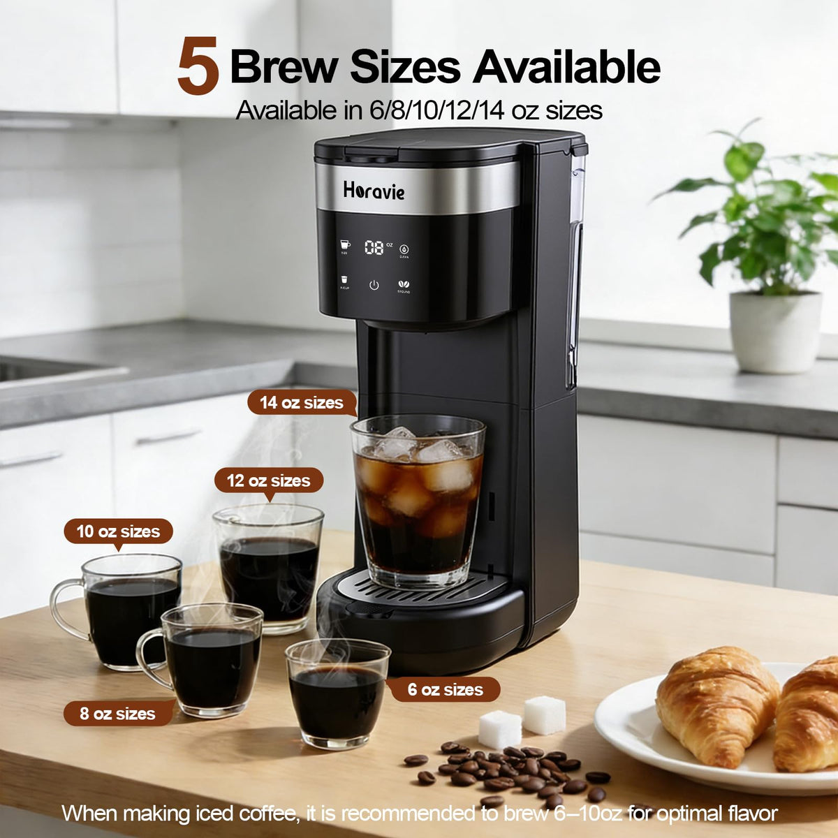 Horavie all-in-1 coffee maker grounds compatibility offers customizable flavor options.