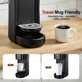 Horavie all-in-1 coffee maker travel cup fit demonstrates on-the-go versatility.