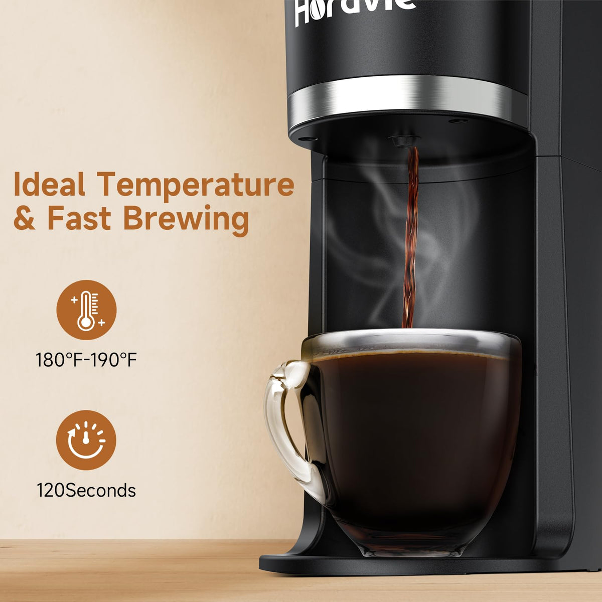 Horavie ground coffee brewing option for richer, customizable flavors.