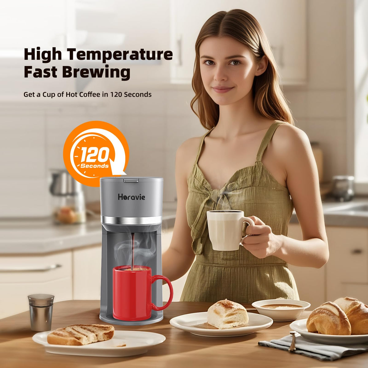 Horavie coffee maker water window shows easy monitoring of water level during brew.